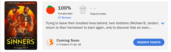 Received a 100% Rotten Tomatoes Score for 〈CINUS: The Sinners〉