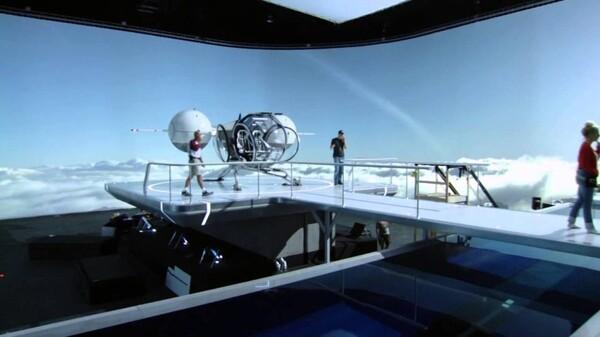 Set of Jack Harper's house. Bubble ship landing pad and LED wall.
